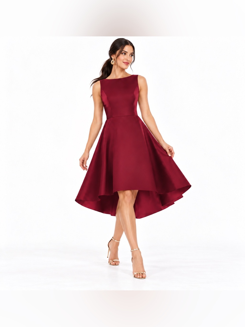 Alfred Sung D697 Burgundy Satin High Low Cocktail Dress NWOT Size 14